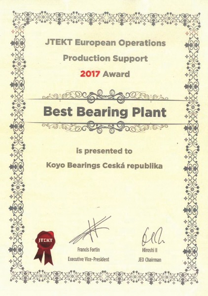 Ocenění pro společnost Koyo Bearings
